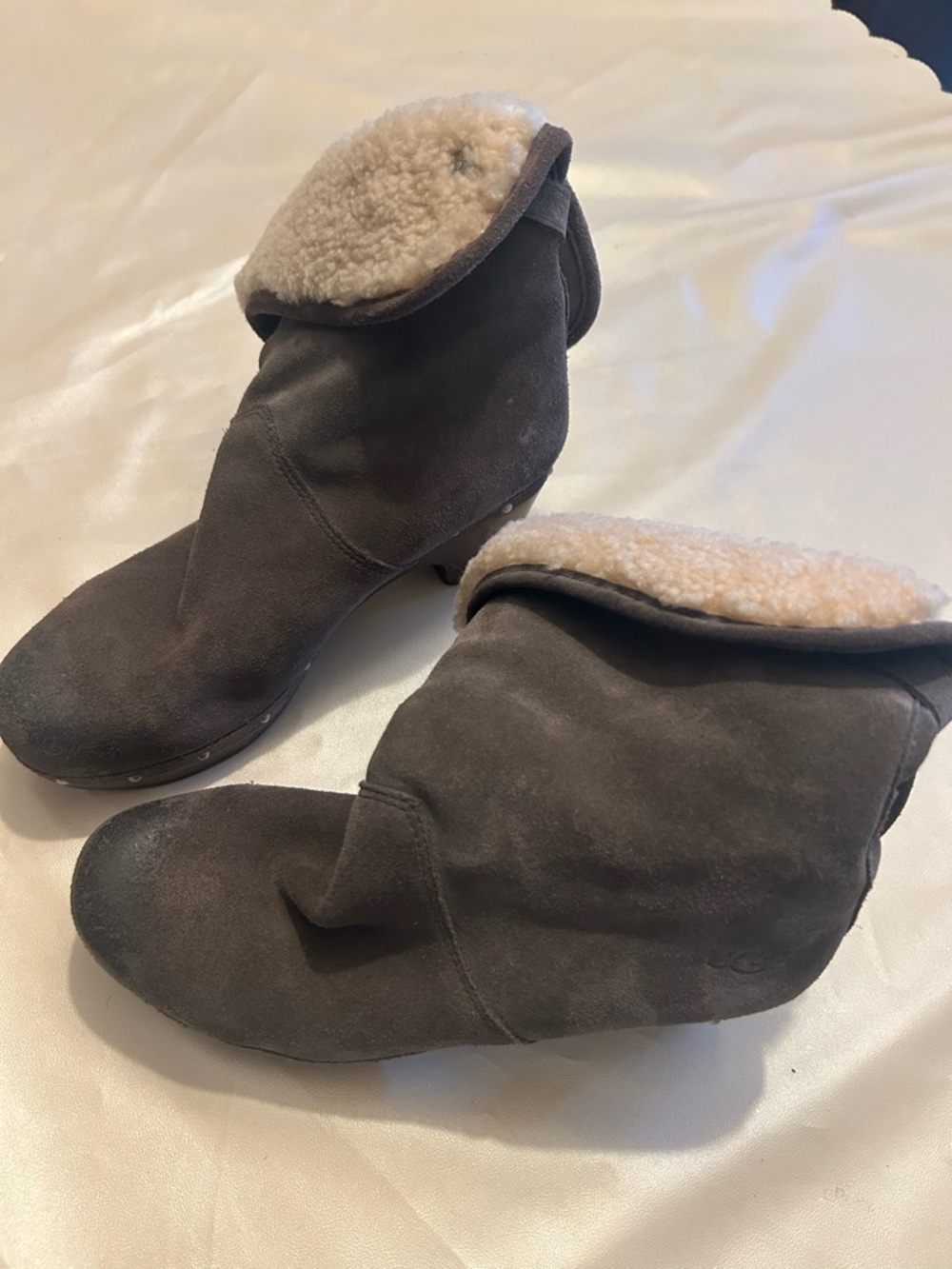 Taupe Suede Shearling Cuff Booties